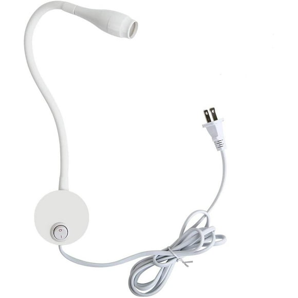 Flexible LED Reading Lamp, Plug Wired Sconce Lamp Wall-Mounted Beside Lamps with Aluminum Gooseneck 200LM / 3W / AC 85-265V Night Lighting for Reading Bookshelf Display etc. (3000K / Warm White light)