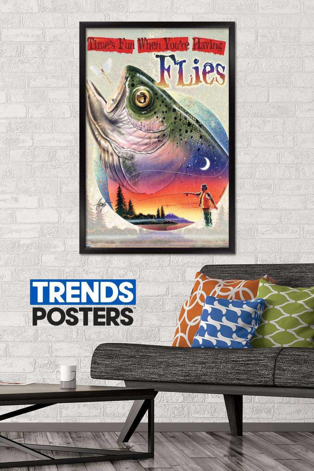 James Mazzotta - Bass Fly Fish Wall Poster, 22.375" x 34", Framed
