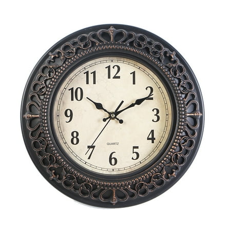 Vintage Dial Clock European Round Carved Silent Clock 3D Large Decorative Wall Clock for Living Room Bedroom Kitchen(Bronze)