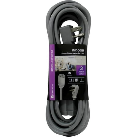 Xtricity 10 FT Heavy Duty Air Conditioner and Appliance Extension Cord, 14 Gauge, 15 Amp, Grey