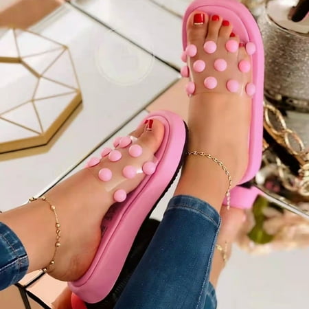 

〖Yilirongyumm〗 Hot Pink 42 Sandals Women Summer Shoes Open Casual Sandals Pearl Fashion Toe Women Wedge Fashion Sandals Sandals Women s Sandals