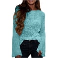 thumbnail image 2 of ICHUANYI Women's Ruffle Long Sleeve Elegant Sequined Dressy Blouses Crew Neck Double Layers Mesh Tunic Tops, 2 of 9