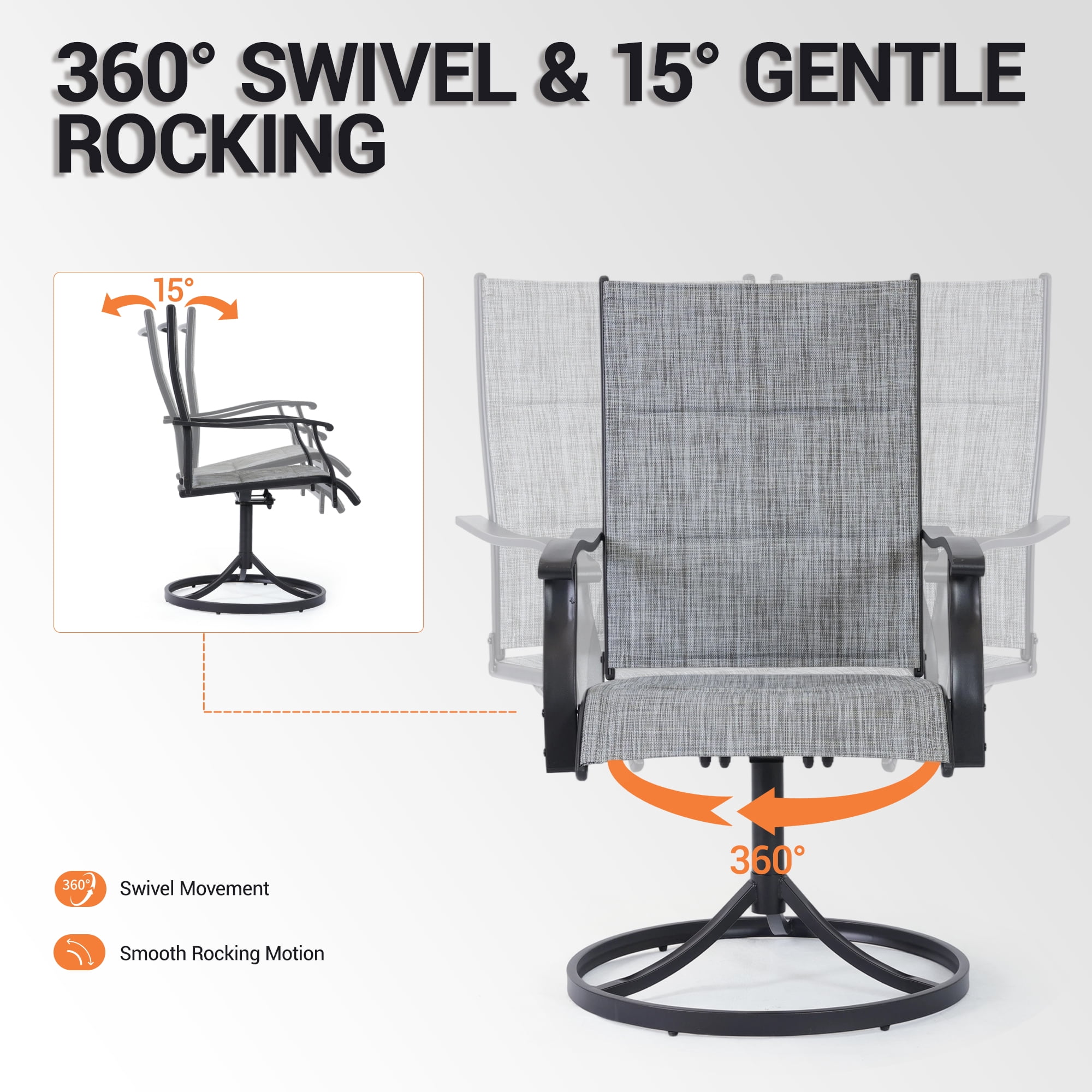 DELMANGO Patio Swivel Chairs Set of 2, Outdoor Dining Chairs High Back, All-Weather Textilene Swivel Rocker Chair for Lawn Porch Garden, Grey