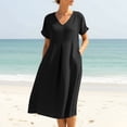 thumbnail image 2 of 2026 Summer Dress for Women Casual Cotton Linen Midi Sundress with Pockets V Neck Short Sleeve Aline Beach Dresses Fashion Trendy Outfits Loose Fit Lightweight Dresses for Ladies, 2 of 9