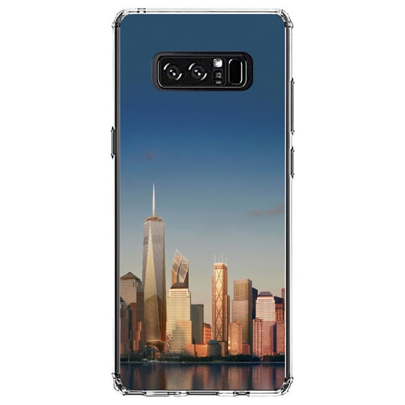 DistinctInk Clear Shockproof Hybrid Case for Samsung Galaxy Note 8 - TPU Bumper, Acrylic Back, Tempered Glass Screen Protector - New York Skyline New - The Big Apple