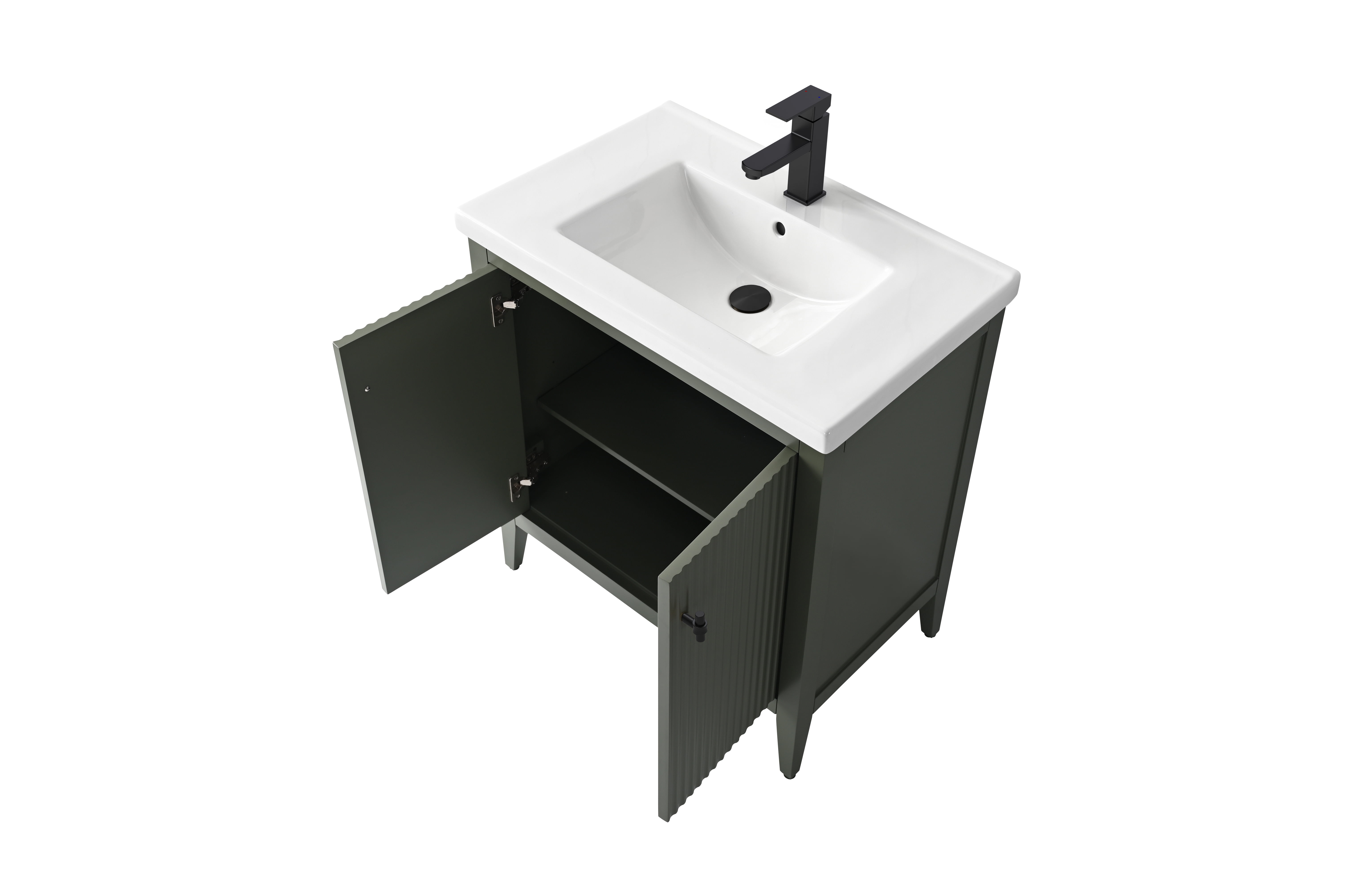 Vanity Art 30" Double Door Bathroom Vanity with Sink, Freestanding Storage Cabinet with Ceramic Top, and Removable Shelve