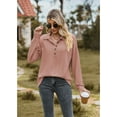 thumbnail image 6 of XCHQRTI Women V Neck Blouse Turndown Collar Long Sleeve Shirts with Buttons Fall Clothes Ladies Tops, 6 of 8