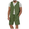 thumbnail image 1 of Besolor Ensemble 2 Pcs en Coton et Lin pour Hommes, Cardigan Sans Manches Décontracté et Shorts, Ensembles de Détente avec Poches, 1 of 6