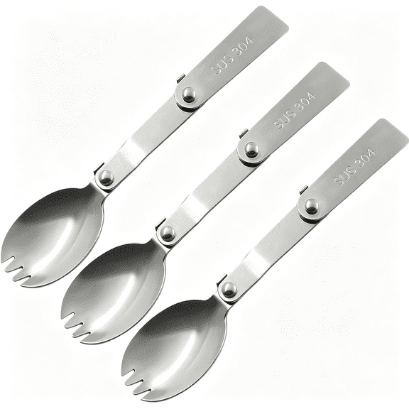 BPPEG Folding Spork, 3-Pack Stainless Steel Utensils | Portable Foldable Flatware, For Lunch Box, Outdoor Camping & Travel, Dishwasher Safe Camping Spork