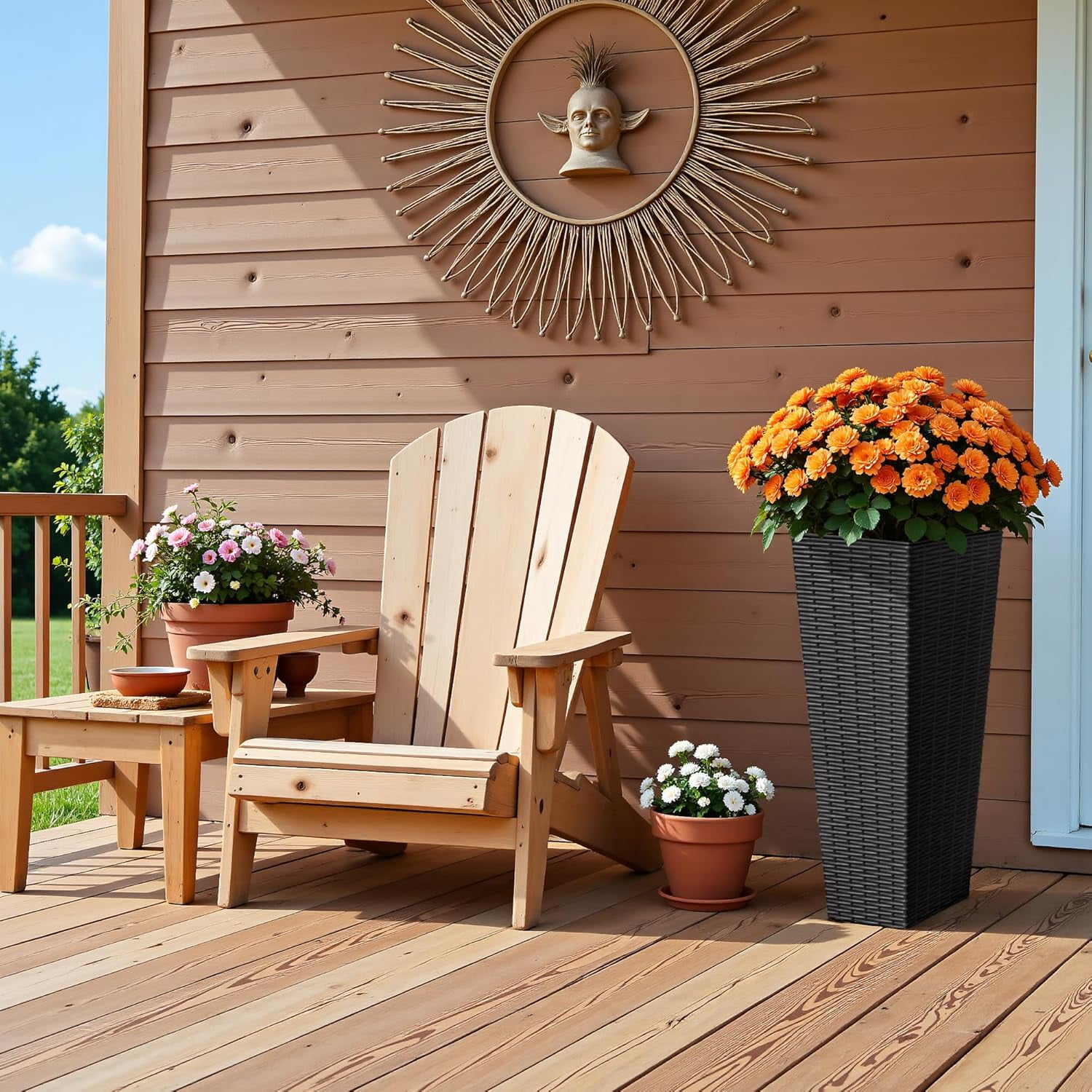 ZYPPP Resin Tall Planters for Outdoor Plants Set of 2, Large Taper Outdoor Planter Pots with 4 Drainage Holes, Flower Pots Modern Decor for Porch, Patio, Backyard, Home Garden (Black, 24")