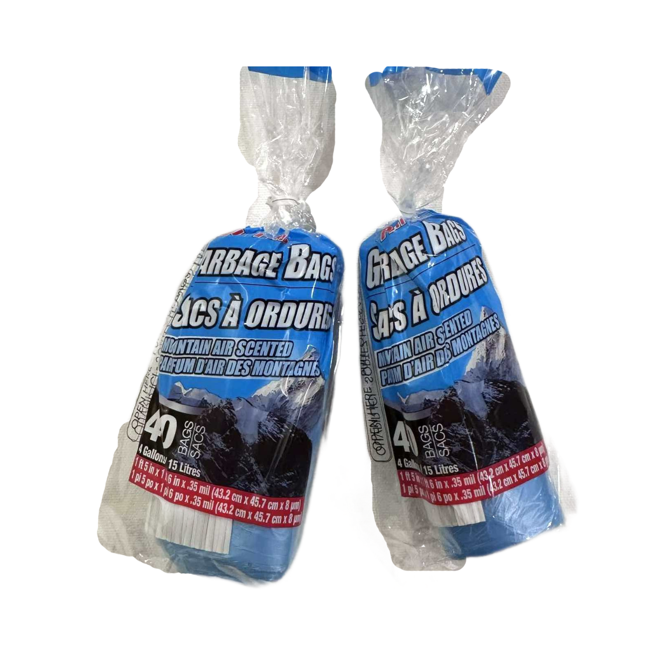 80 BAGS Scented Trash Bags SMALL 2 PKs BLUE Mountain Air 17"x 18" .35mi 4 gallons/ 15 liters 2
