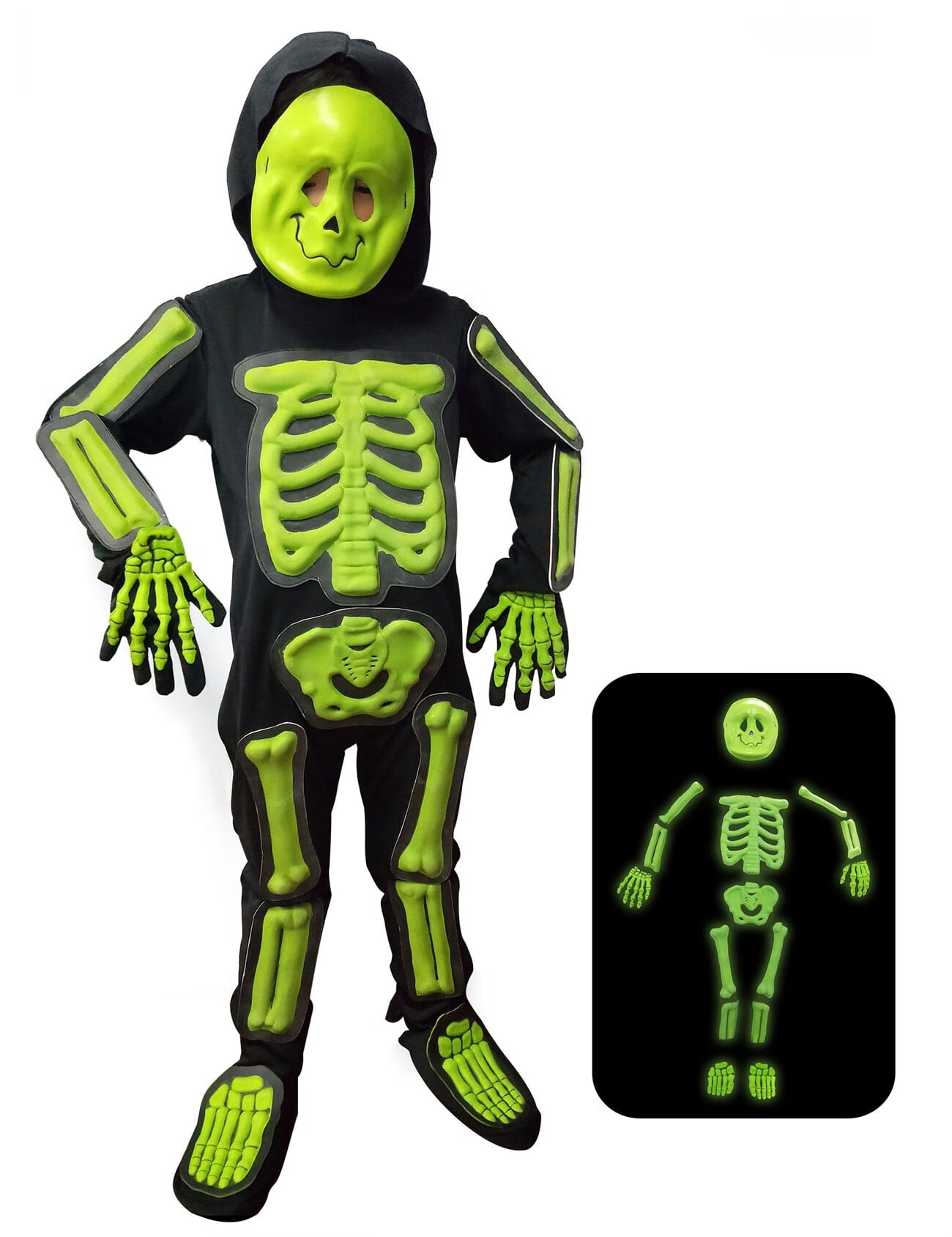 Kids Boys Halloween Skeleton Costume Glowing in The Dark Fancy Dress