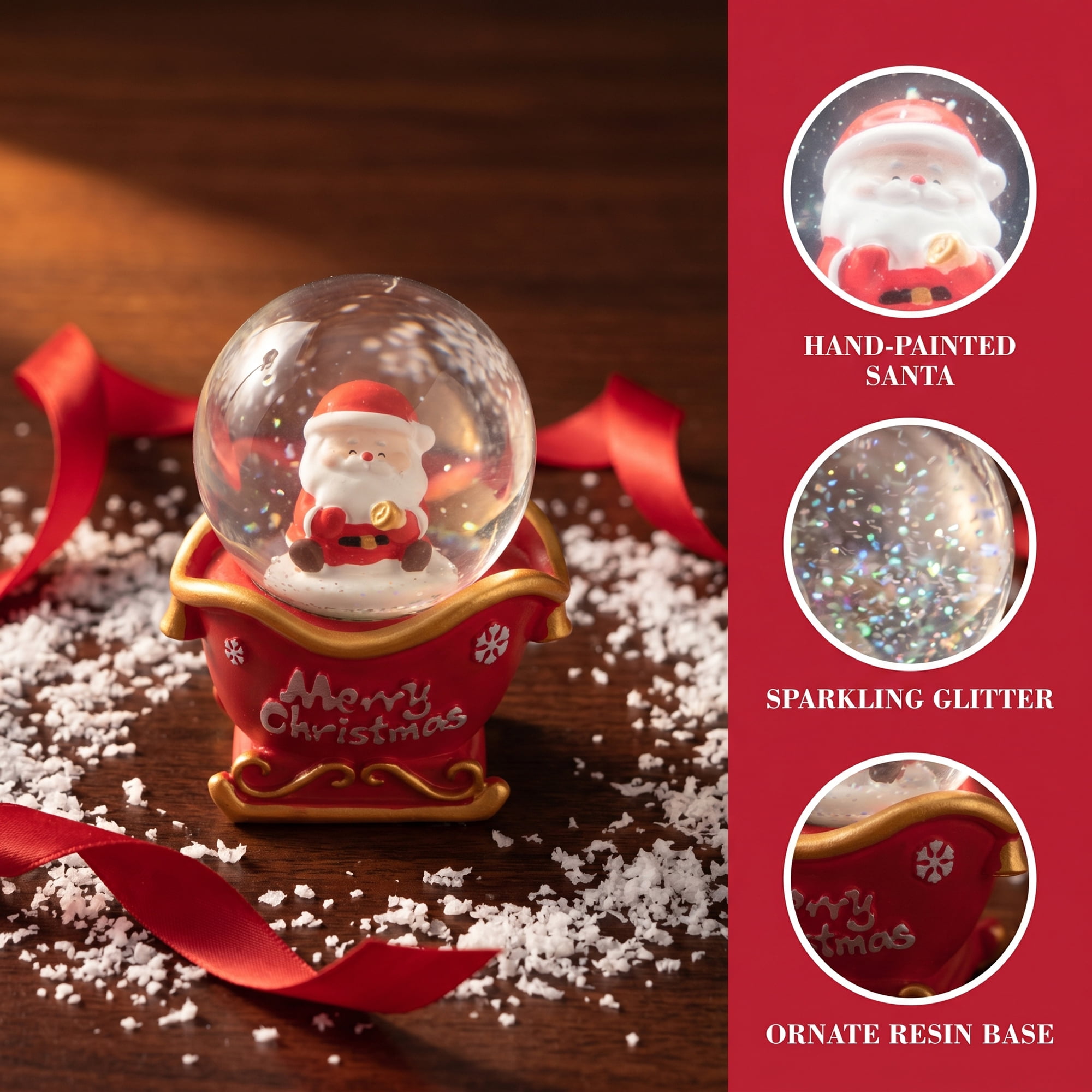 Unique Bargains Light Up Crystal Ball LED Glitter Snow Globe Red O 1.8" x 1.8" x 2.7"