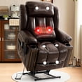 thumbnail image 1 of INGALIK Dual Motor Large Power Lift Recliner Chair For Elderly, Infinite Position Lay Flat Recliner with Massage and Heat, Electric Leather Recliner, Extended Footrest, USB Ports, Cup Holders (Brown), 1 of 11