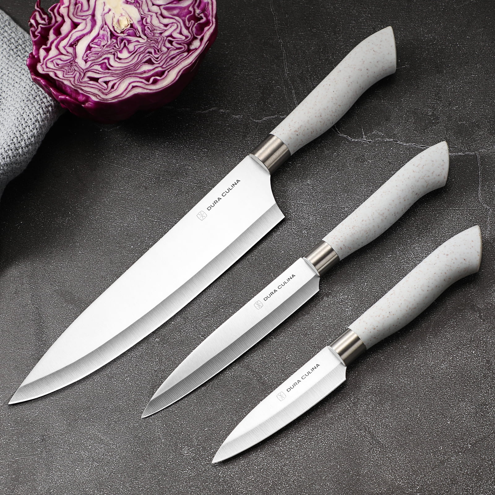 Dura Living EcoCut 10-Piece Kitchen Knife Set - High Carbon Stainless Steel Blades, Sustainable Ergonomic Handles, Eco-Friendly with Sheaths