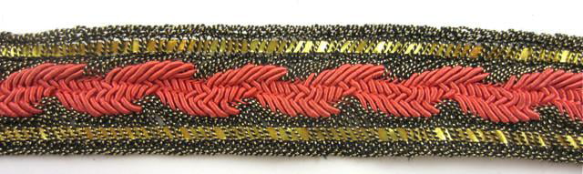 Vintage Trim with Dark Gold Bullion and Coral Thread 1.25 Wide Sold by the Yard1 yd minimum