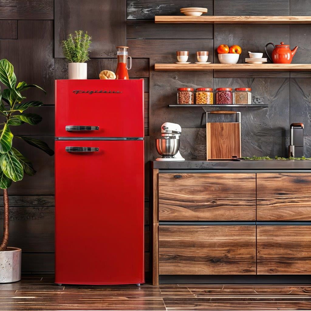 Frigidaire 7.5 Cu Ft. Retro Refrigerator, Top Mount Compact Fridge, Red
