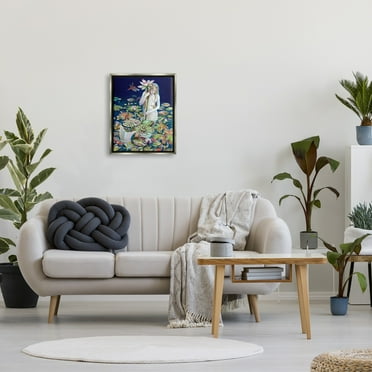 Stupell Industries Mermaid Among Water Lilies Floral Pond Woman Painting Luster Gray Floating Framed Canvas Print Wall Art, Design by Sheila Wolk