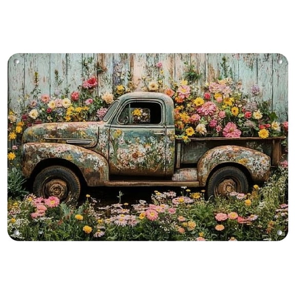 1pc Vintage Garden Truck Metal Iron Sign - 12x8 Inches, Rustic Floral Design Wall Art, Ideal for Outdoor Decor, Home Bars, Clubs, or for Man Enthusiasts, Perfect for Room Decor
