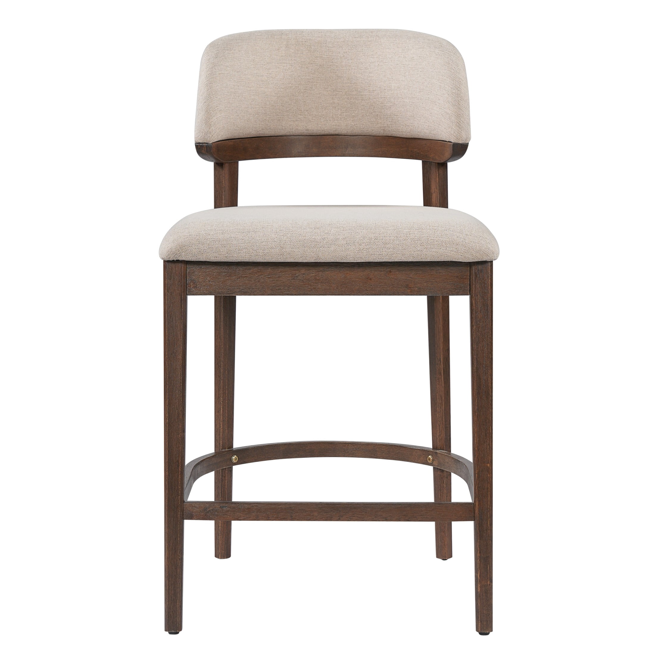 Christopher Knight Home Mid-Century Curved Back Counter Stools with Beige Upholstery, Walnut, Set of 2