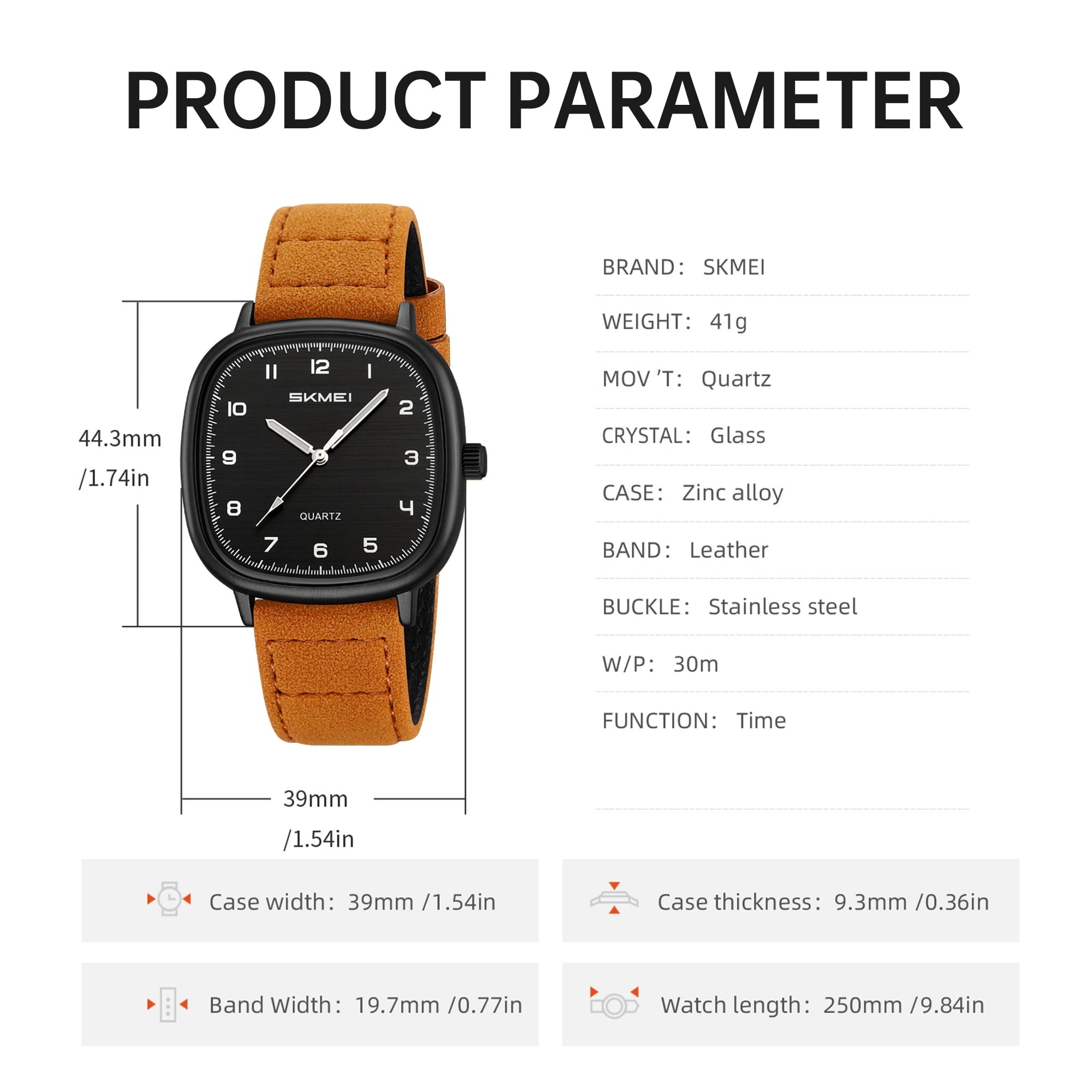 SKMEI Men Watch Fashion Minimalist Quartz Waterproof Wrist Watches for Mens Big Face Business Casual Watch，Leather Watch Strap