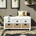 thumbnail image 1 of Storage Bench  Rectangular Shoe Bench  Removable Cushion Shoe Seat  Padded Foot Rest  Storage Cabinet with Drawers and Rattan Baskets for Living Room Entryway End of Bed, 1 of 3