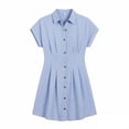 thumbnail image 6 of SAWOBUUN Women Striped Shirt Dress Button Down Short Sleeves Fitted Waist Pleated Casual Summer Mini Dress, 6 of 9