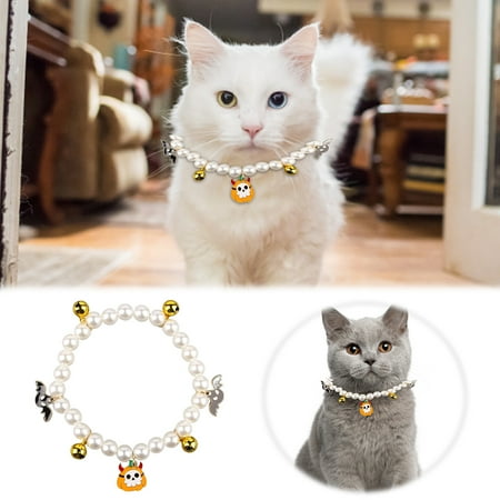 VSFAOV Pet Pearl Necklace Decorated Cat Collar Puppy Neck Jewelry Designed For .