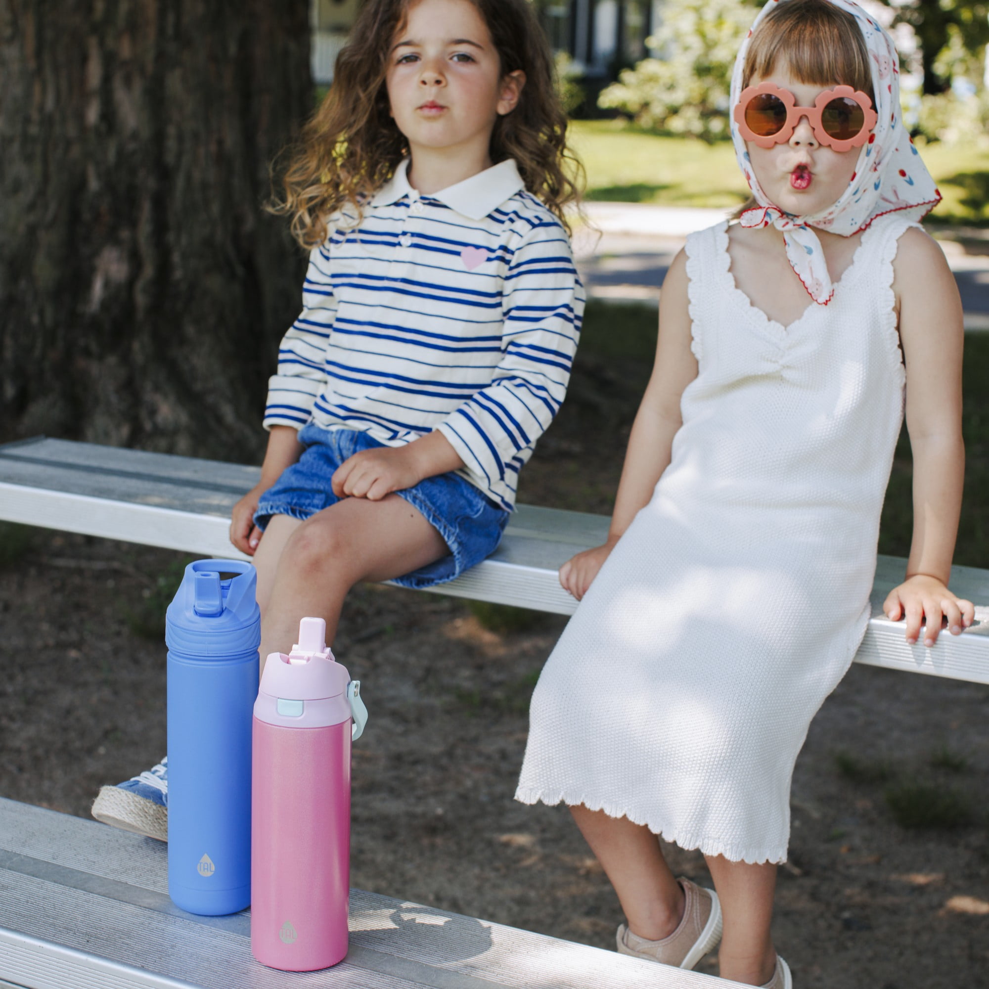 TAL 24oz Stainless Steel 2-in-1 Straw and Chug Water Bottle with Push Lid, Pink Shimmer