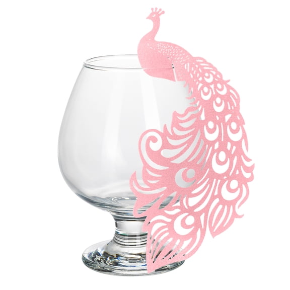 50PCS Peacock Wine Glass Cards - Hollow Out Design Place Cards for Wedding Decoration, Birthday Parties, Christmas Celebration & Formal Events (Pink)