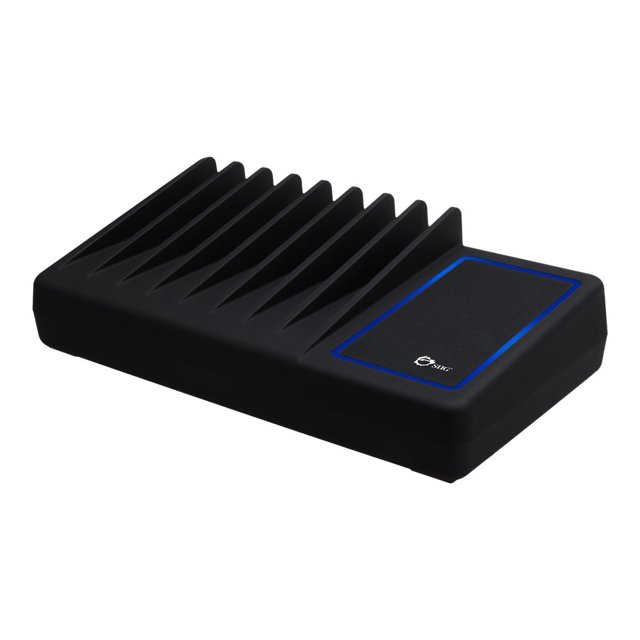 SIIG 90W Smart 10-Port USB Charging Station with Non-Slip Padded Deck and LED Ambient Light for Smartphones, Tablets, and Many Other Compatible USB Powered Devices (Black)