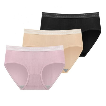 

3-Pack Women Ribbed Panties Sexy Hollow Waistband Briefs Middle Waist Soft Breathable Underpants Lingerie