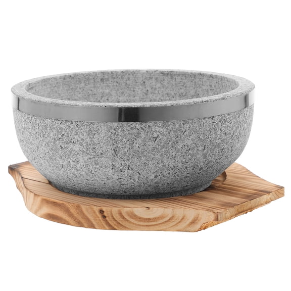 IBASETOY 1Set Grey Korean Bibimbap Stone Bowl with Tray for Home Cooking and Serving