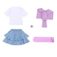 thumbnail image 3 of Daiosportswear Girls 4 Piece Summer Outfit Set, Crew Neck Tee Detachable Scarf Tiered Ruffle Denim Skirt Knee High Socks for 3-16Y Purple 11-12 Years, 3 of 9