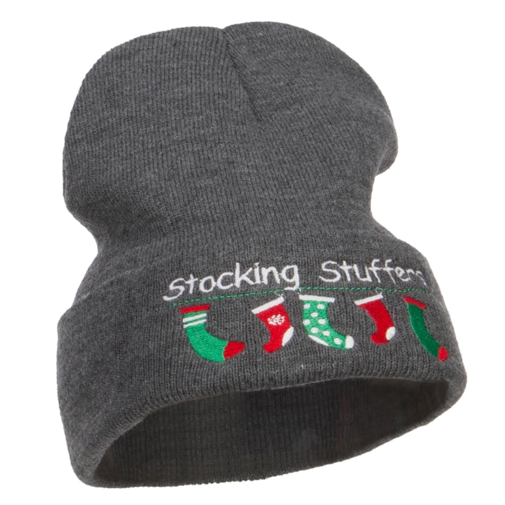 Christmas Stocking Stuffers Embroidered Long Beanie - Dk Grey OSFM