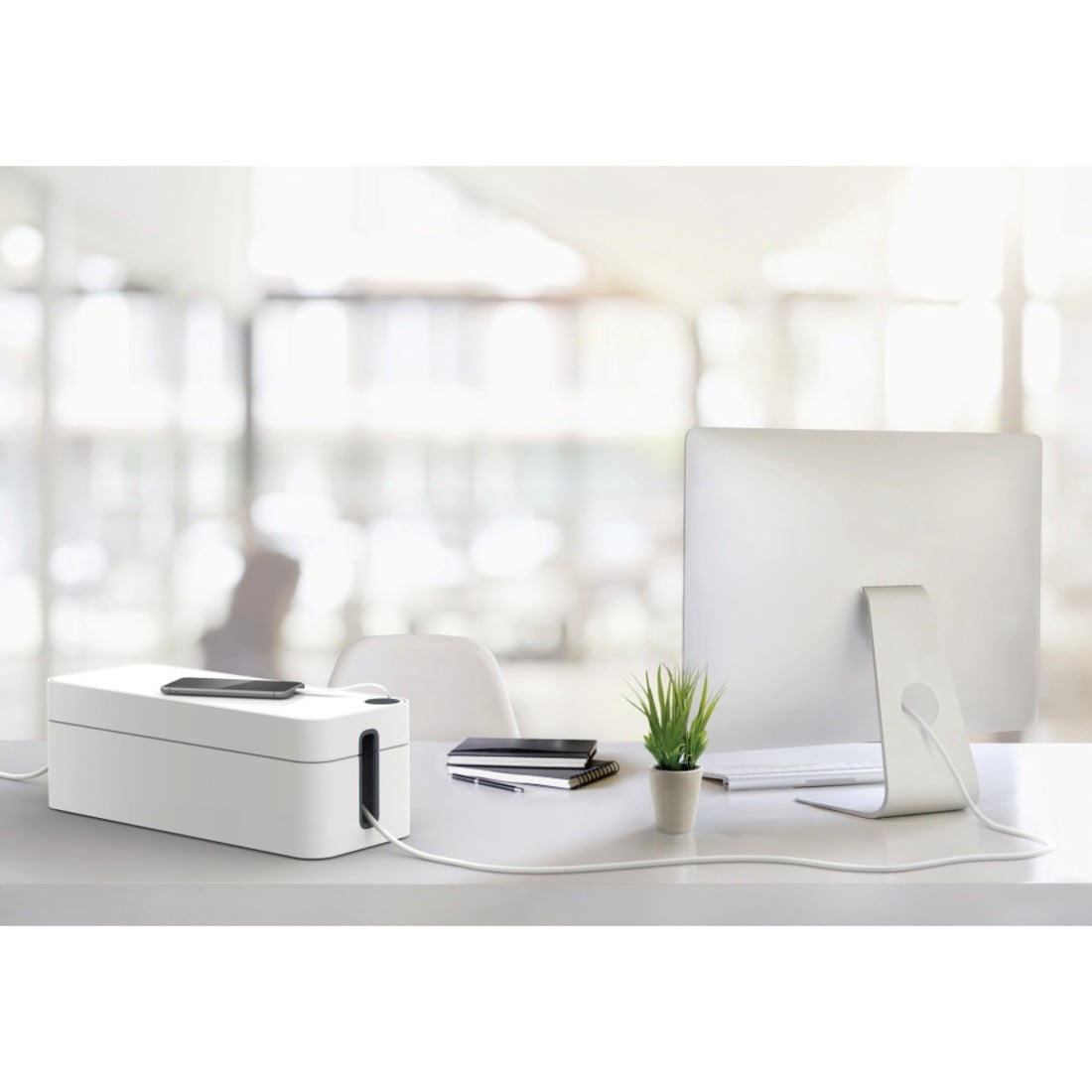DURABLE 503010 CAVOLINE Cable Management Box with USB Cable Outlet, Large, Ideal for Organization, Flame-Retardant Plastic, Non-Slip Base, Gray (503010)