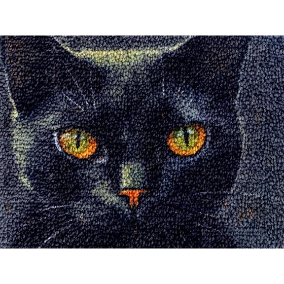 Black Cat Latch Hook Kits Rug DIY Cushion Tapestry Making Crochet Hook Mat Making Kits Color Preprinted Pattern Canvas DIY Carpet Needlework Crochet Kits 52x38cm (f33-5)