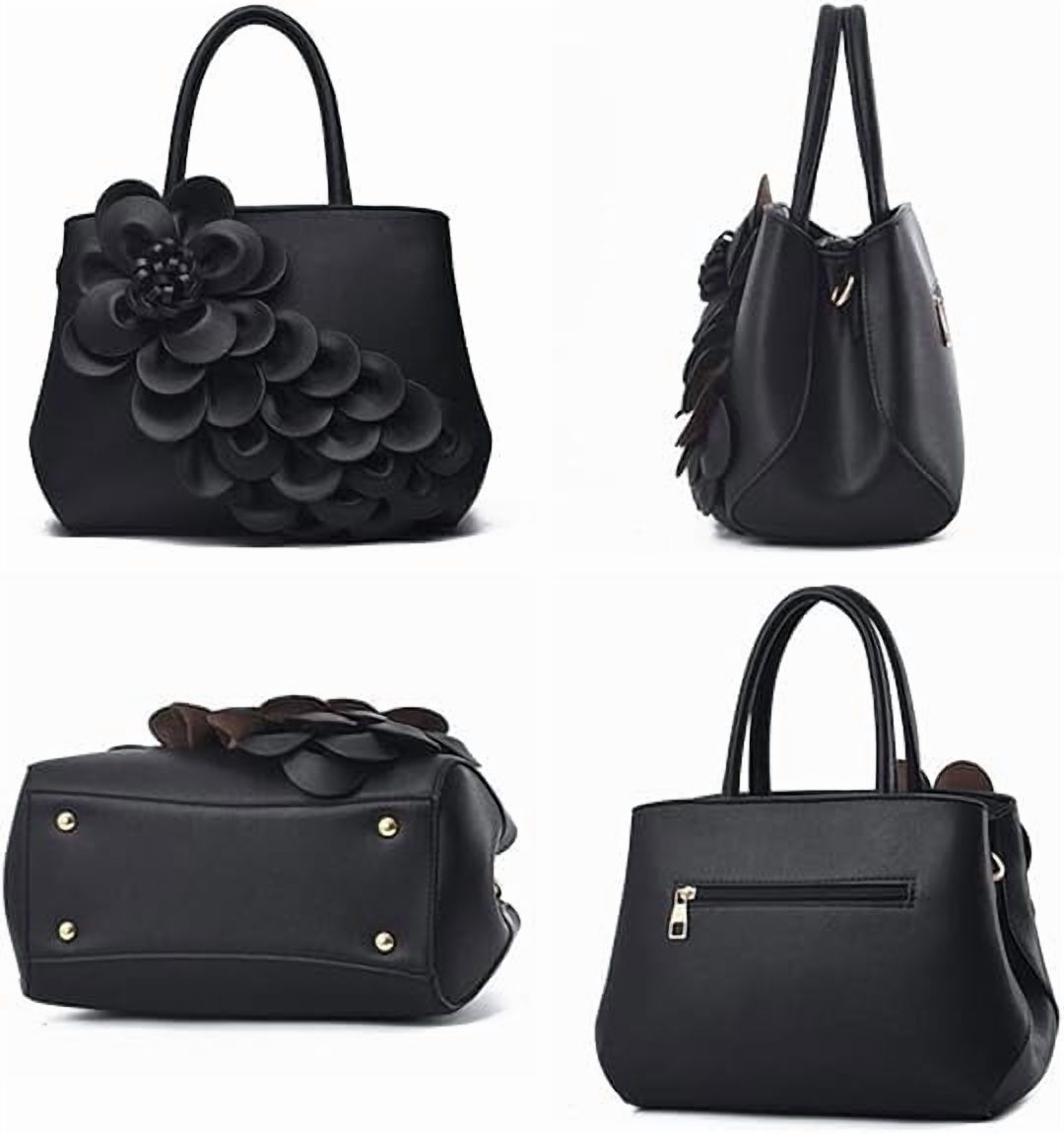 Women's Pu Leather Satchel Handbags 3D Flower Seris Evening Bags Crossbody Tote Purse Bag with Detachable Strap