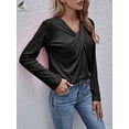 thumbnail image 3 of PULLIMORE Womens Casual Long Sleeve Tunic Tops V Neck T-Shirts Front Twist Knot Loose Blouses (M, Black), 3 of 5