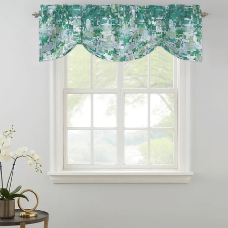 Gray Green Scratch Marks Tie Up Valances Curtain Abstract Industrial Minimalist Brutalist Kitchen Valances for Windows Decor Rod Pocket Short Curtains Set for Bedroom/Bathroom 54 x18