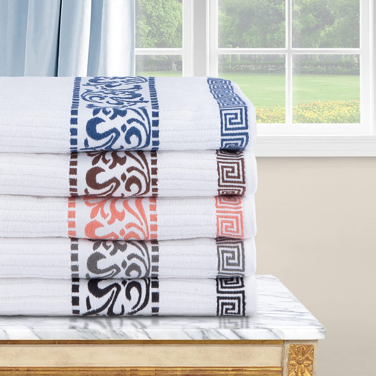 Superior Soho Cotton Ribbed Checkered Border 3 Piece Towel Set