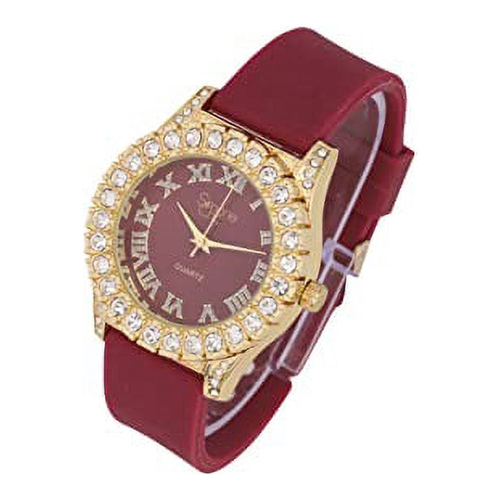 Simone Chic. Women's Big Rocks Fully Iced Bezel Colored Dial w