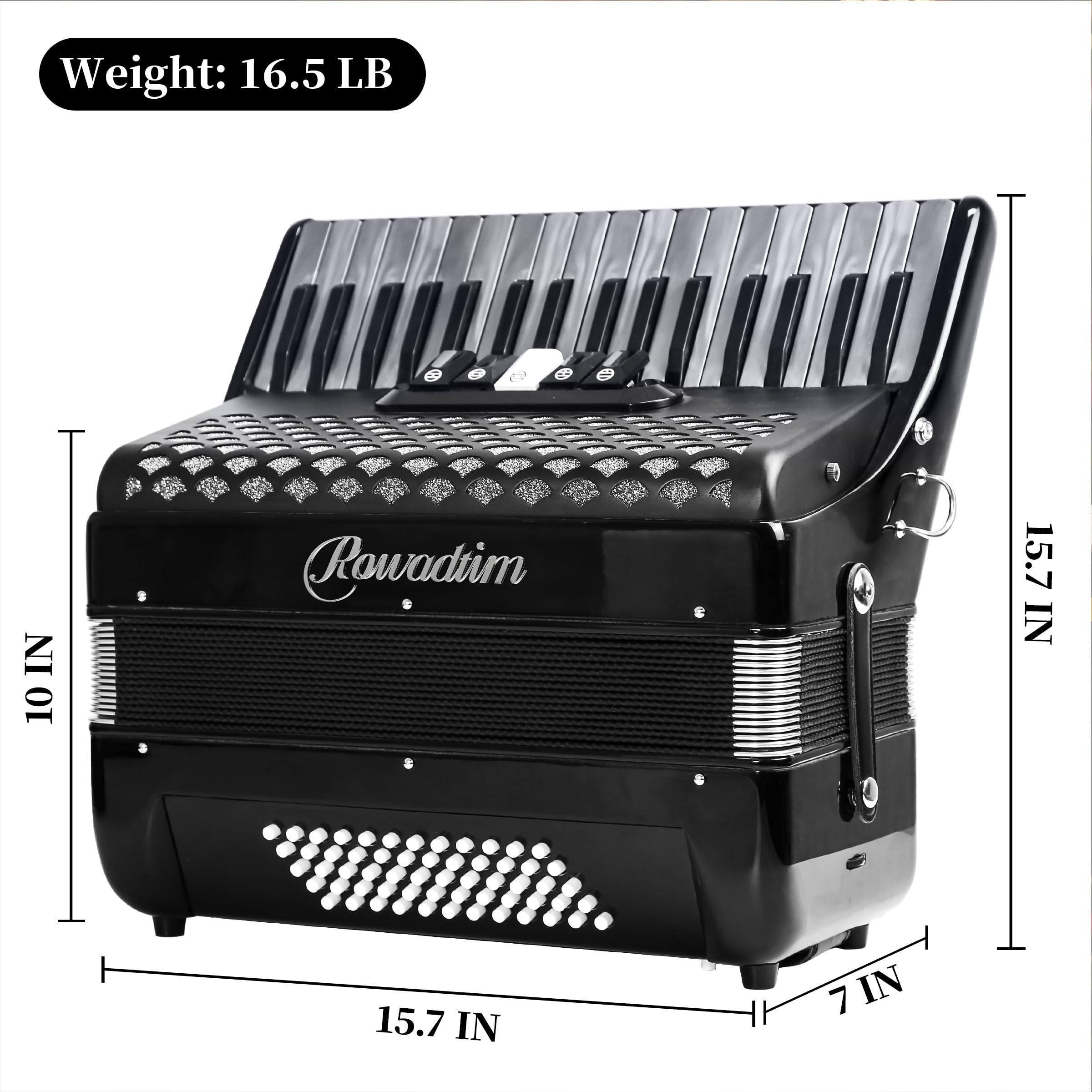 Accordion - 34 Key 60 Bass Piano Style, Lightweight & Portable with Adjustable Strap & Backpack, Perfect for Beginners, Students & Adults