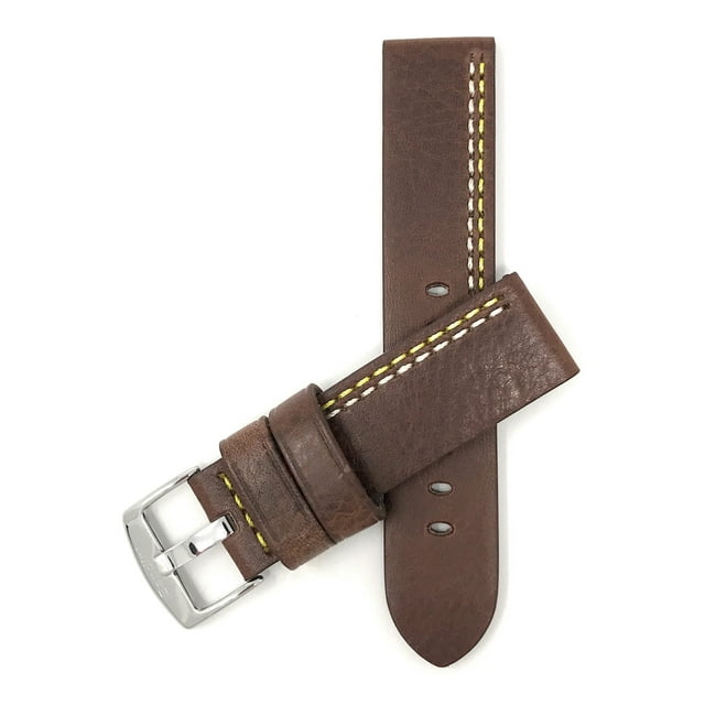 22mm High Quality Leather Watch Strap Band White/Stitching and Stainless Steel Buckle
