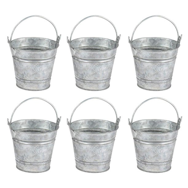6Pack Mini Metal Buckets with Handles, Party Tin Pail Containers for