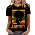 thumbnail image 1 of Tops de Manga Corta para las Mujeres de Ajuste Suelto, Día de la Independencia Negro Impreso, Cuello Redondo Suelto Superior, 1 of 5