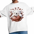 thumbnail image 3 of Camisetas informales de manga corta con estampado de corazones y oso blanco para hombre., 3 of 8