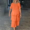 thumbnail image 4 of SMihono Tshirt Dress Women Summer Cotton Linen Patchwork Short Sleeve Crewneck Pleated Midi Dresses T Shirt Dresses for Women Orange S, 4 of 7