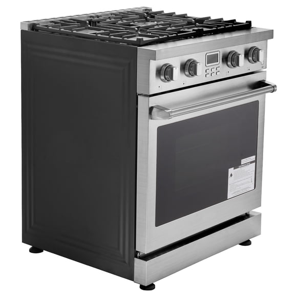 KFFKFF Gas Range Oven, 29.9 Inches Width, Freestanding Stainless Steel Stove and Oven with 4 Sealed Cooktop Burners, Easy Reach Racks, Halogen Light, 4.8 Cu. Ft. Capacity
