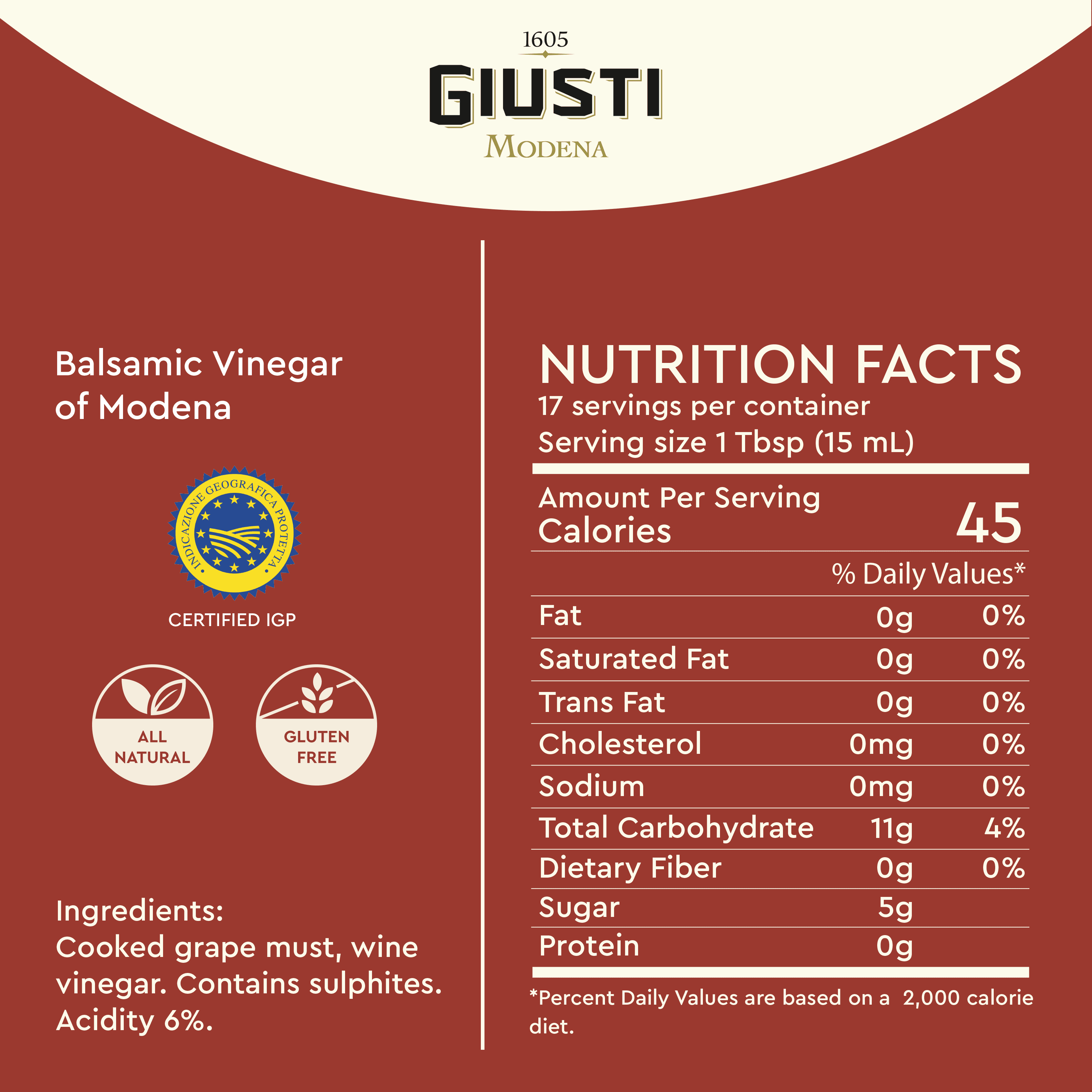Giusti Balsamic Vinegar of Modena IGP – 3 Gold Medals Gran Deposito, Matured & Thick Authentic Italian Gourmet Aceto Balsamico di Modena, with Pourer – 8.45 fl oz (250 ml) - Pack of 2